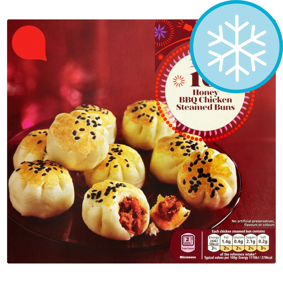 TESCO 10 HONEY BBQ CKN STEAMED BUNS 200G