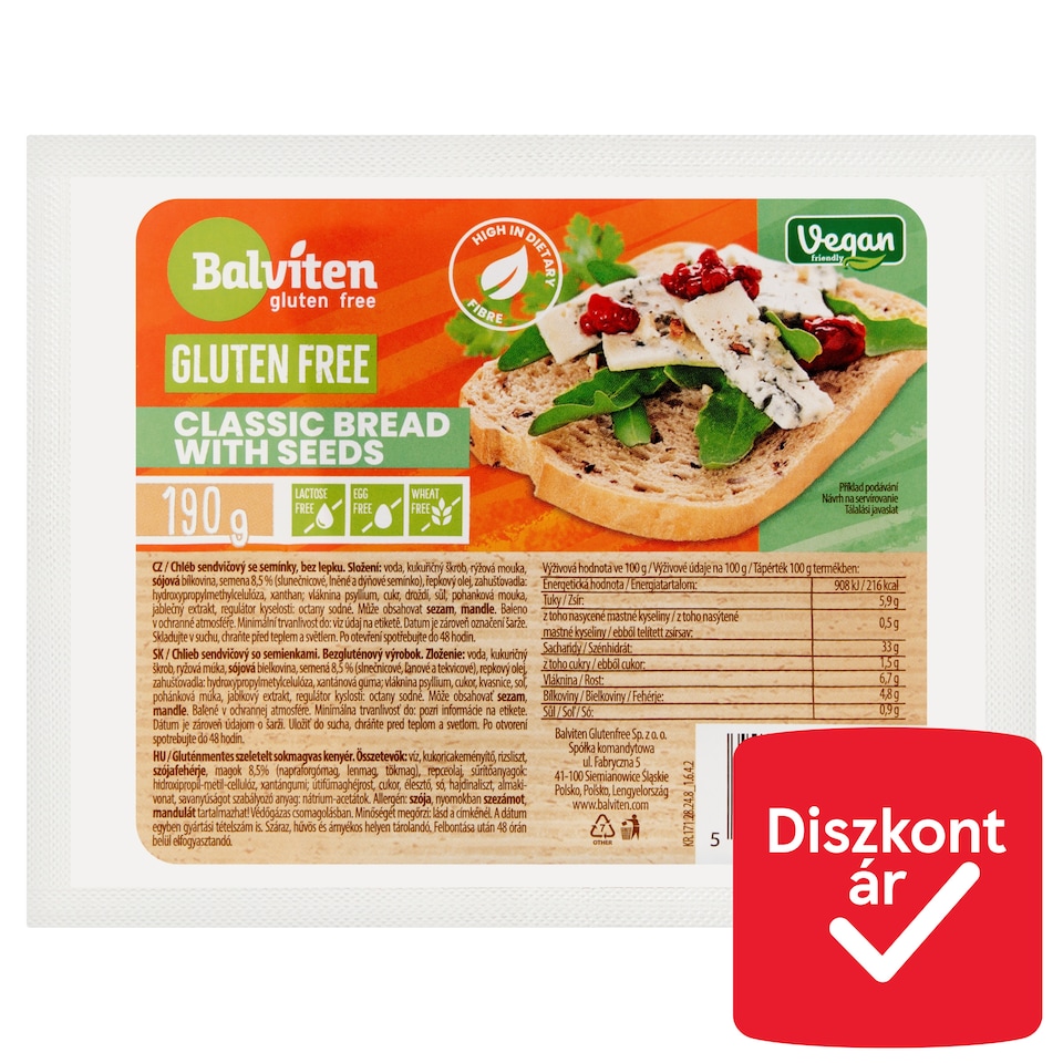 image 1 of Balviten Gluten Free Vegan Sliced Classic Bread with Seeds 190 g