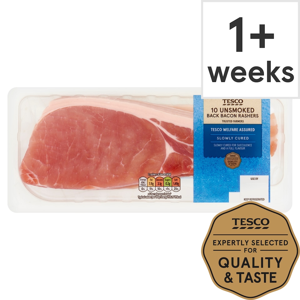 Tesco Unsmoked Back Bacon Rashers 10 Pack 300g
