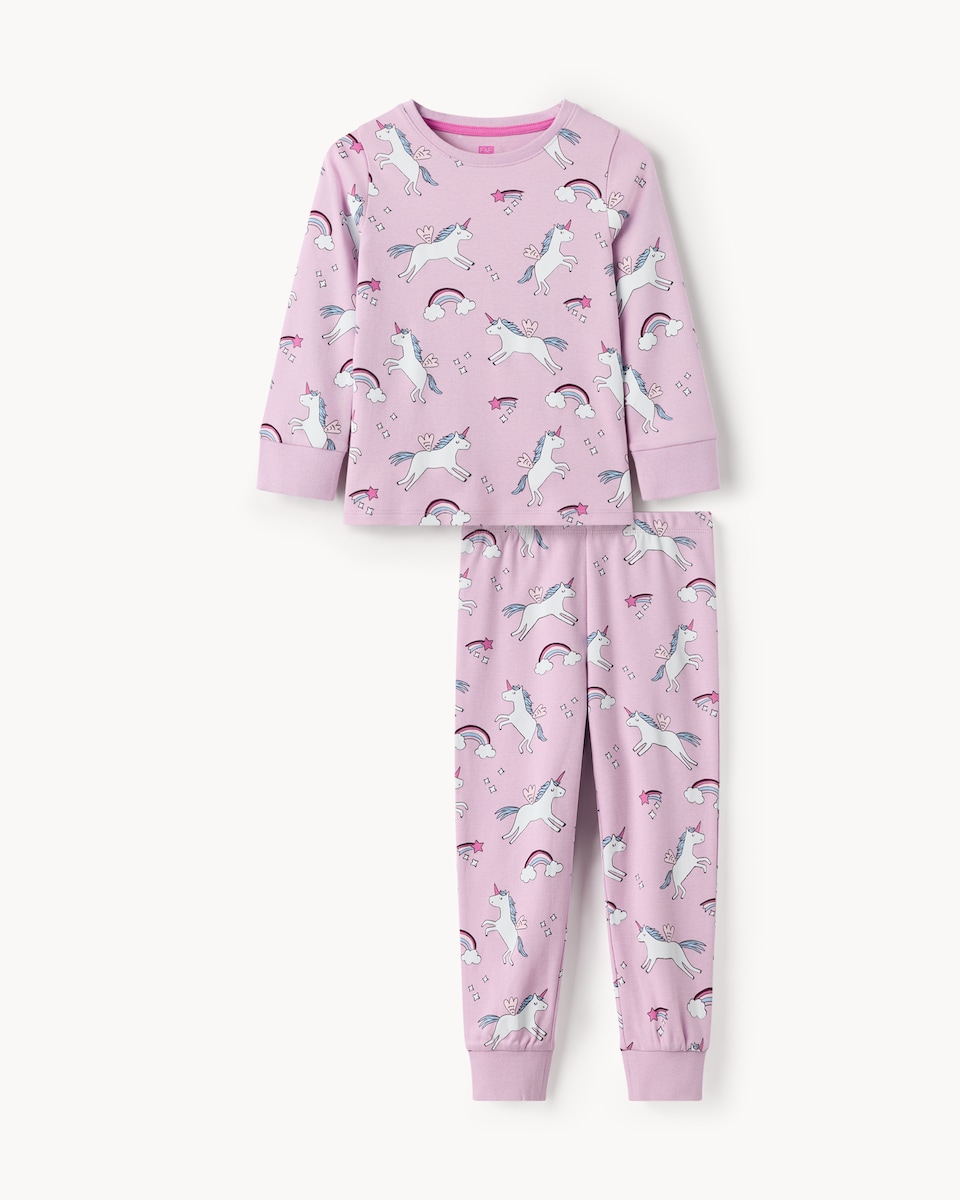 image 1 of F&F Girls Pure Cotton Unicorn Pyjama Set in Lilac