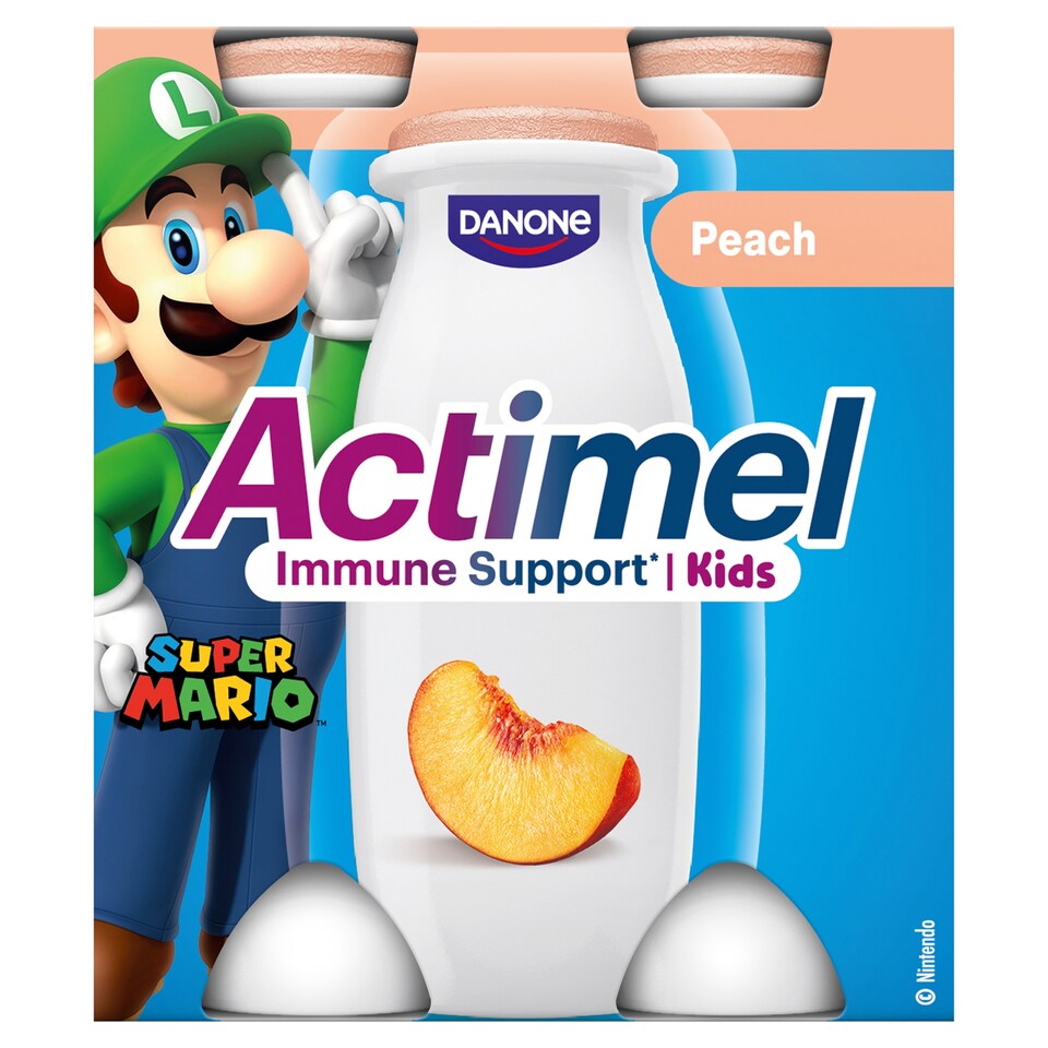 image 1 of Actimel Kids Peach Immunity Yoghurt Drink Multipack 4x100g