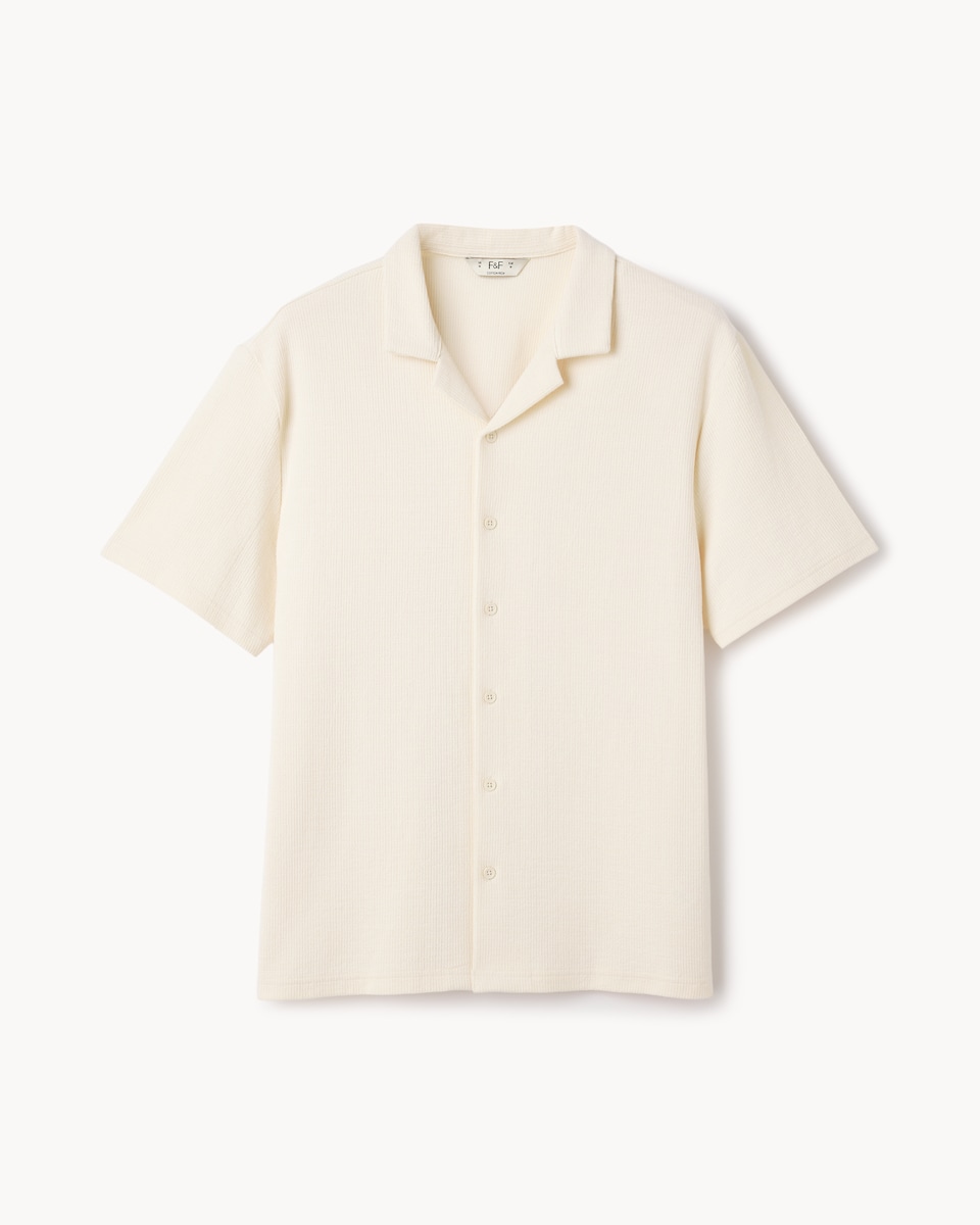 F&F Textured Short Sleeved Collared Shirt in Ecru