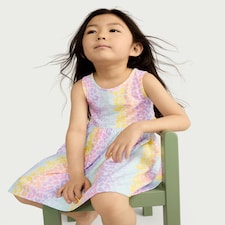 F&F Girls Pure Cotton Animal Print Sleeveless Dress in Multi White