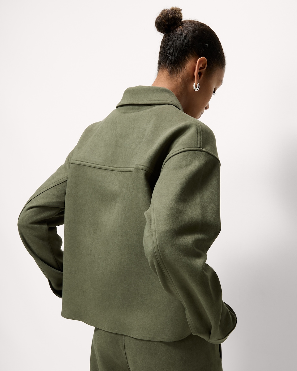image 1 of F&F Faux Suede Co-ord Jacket in Khaki