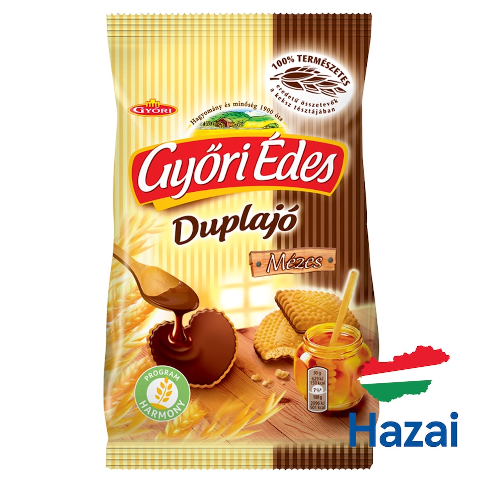 Győri Édes Duplajó kakaós bevonómasszával talpán mártott, omlós, mézes keksz 150 g