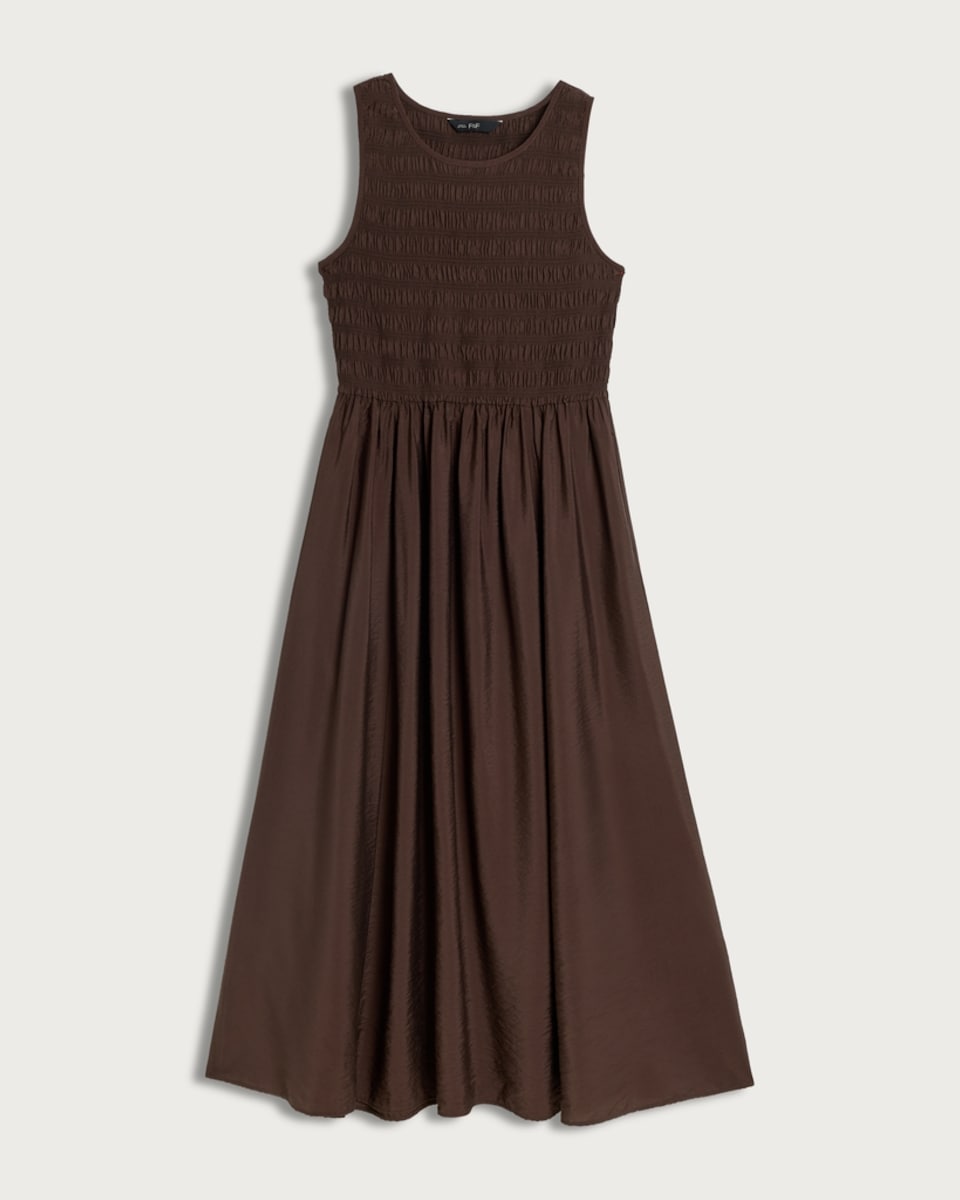 image 1 of F&F Shirred Sleeveless Midi Dress in Chocolate