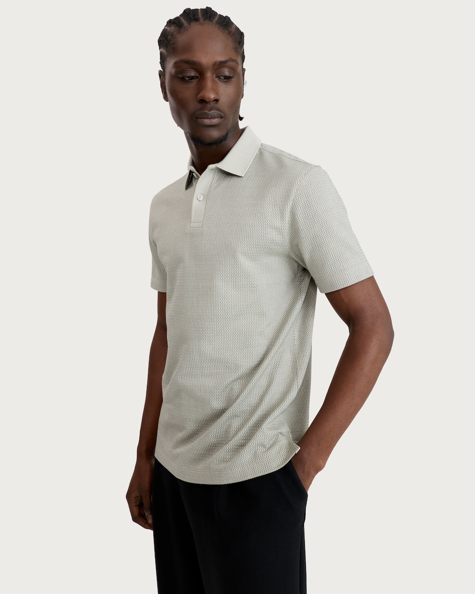 image 1 of F&F Pure Cotton Textured Short Sleeved Polo Shirt in Green