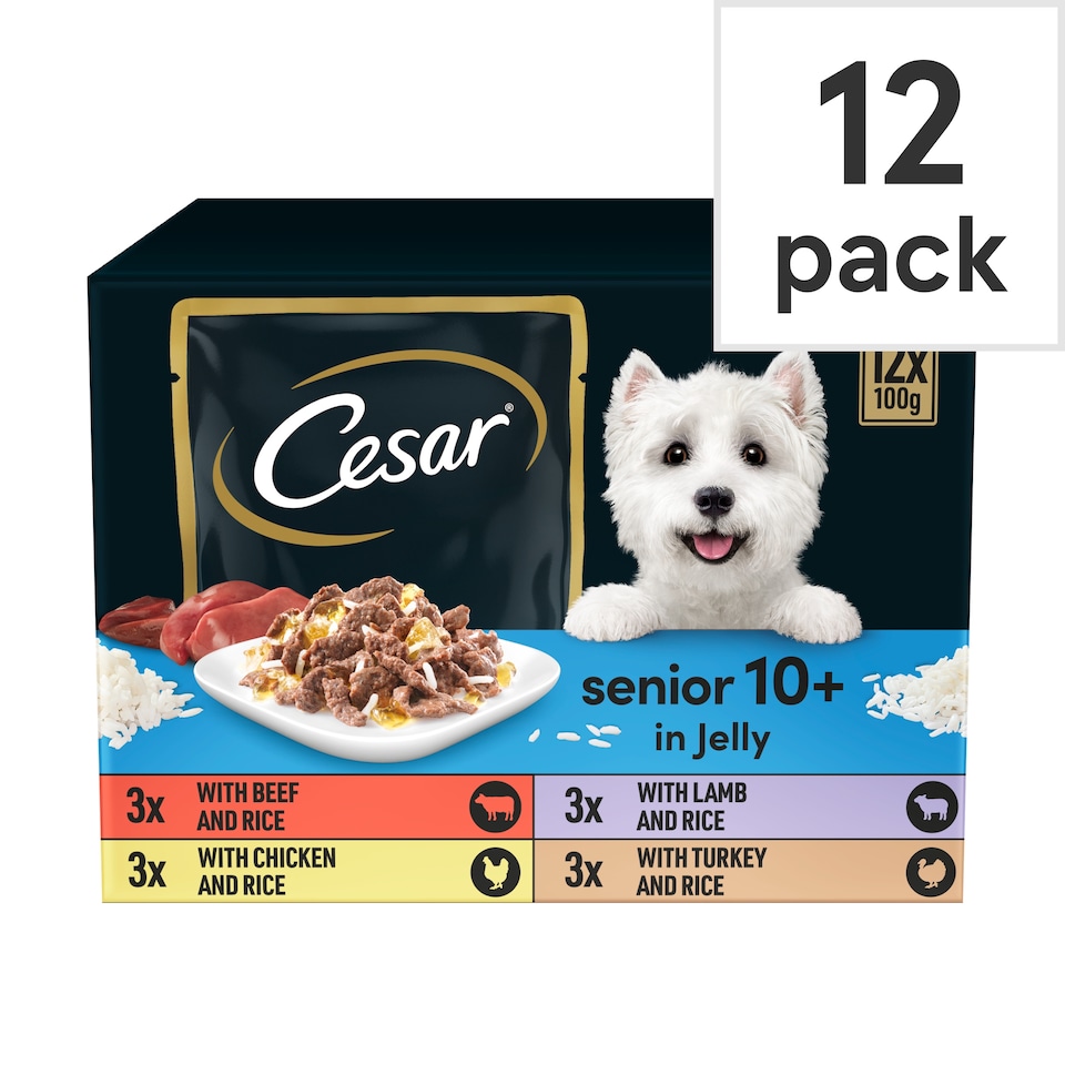 image 1 of Cesar Senior Wet Dog Food Pouches Mixed in Jelly 12x100g