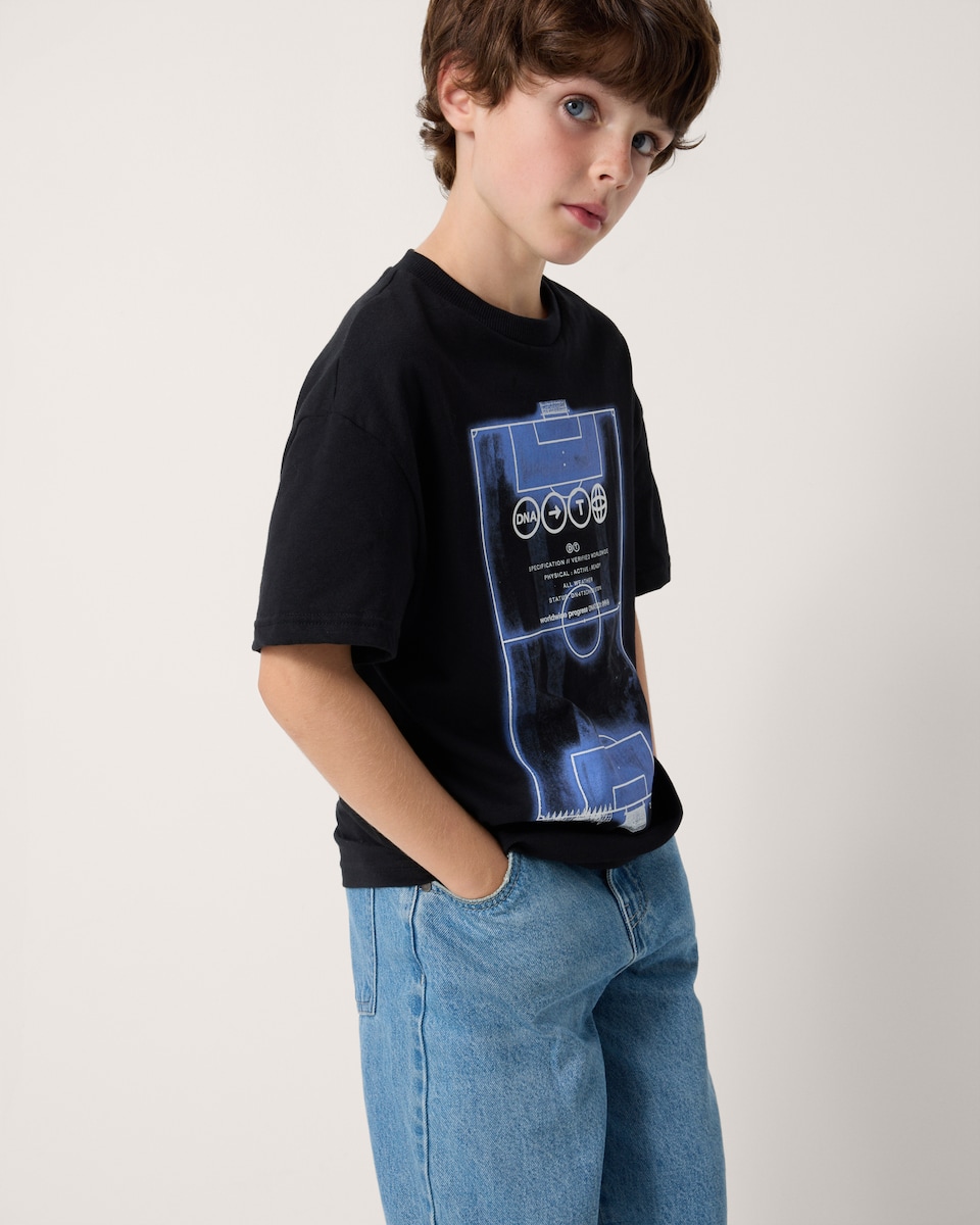 image 1 of F&F Boys Pure Cotton Printed T-Shirt in Black