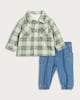 image 1 of F&F Baby 3-Piece Check Shacket, Tee & Jeans Set in Green