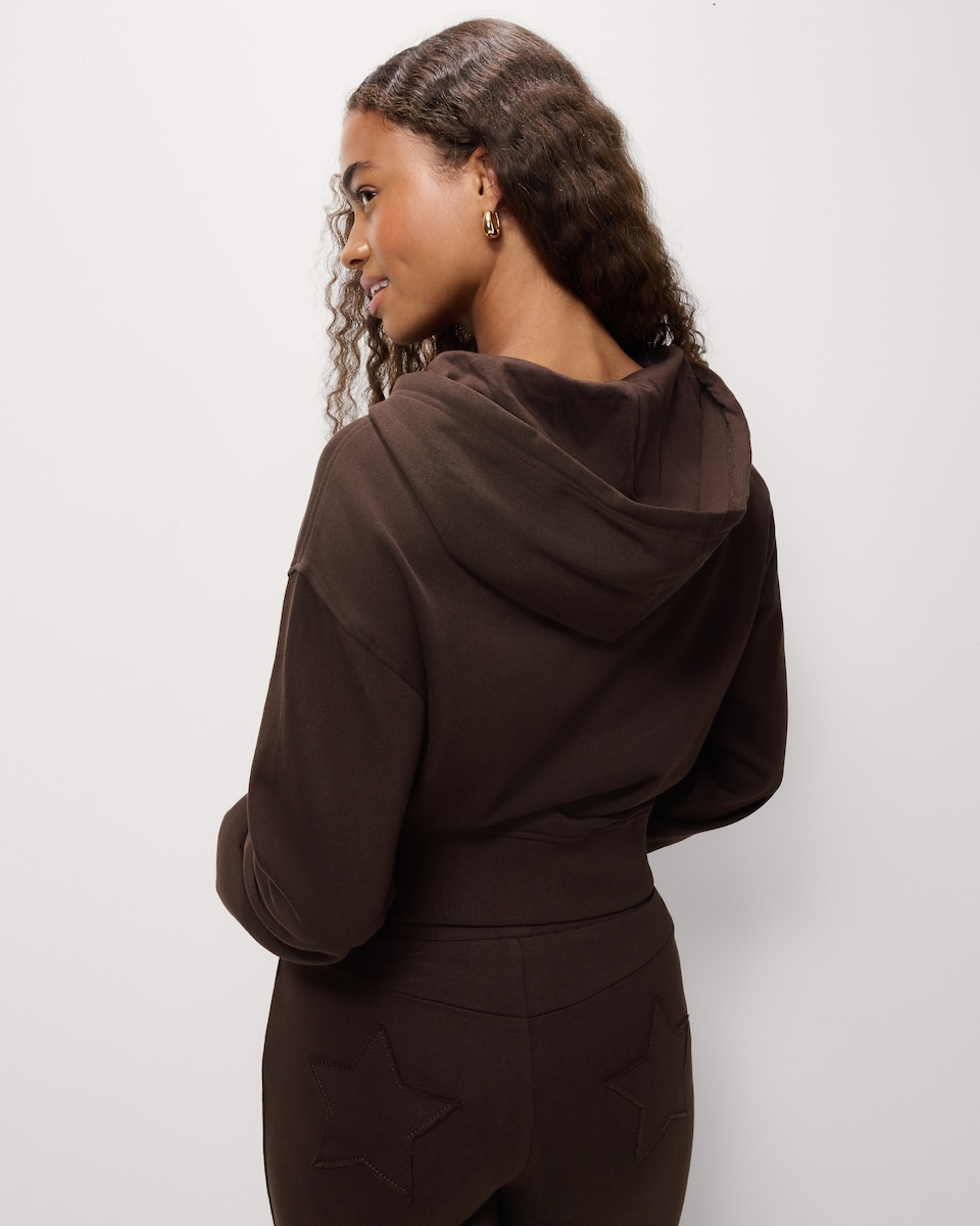 image 1 of OH ME OH MY Cotton Rich Cropped Zip Through Hoodie in Chocolate