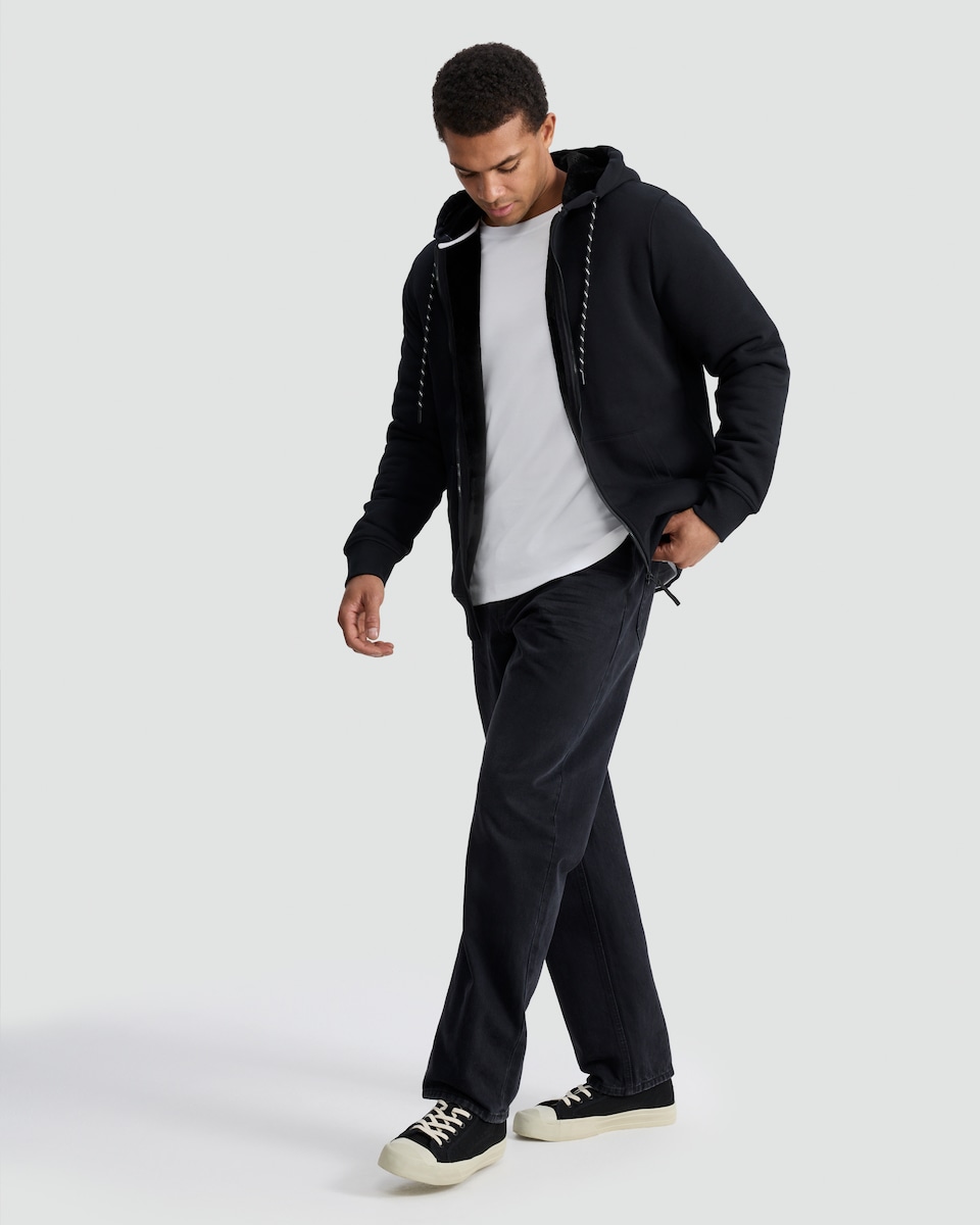 image 1 of F&F Cotton Rich Faux Fur Lined Zip Up Hoodie in Black