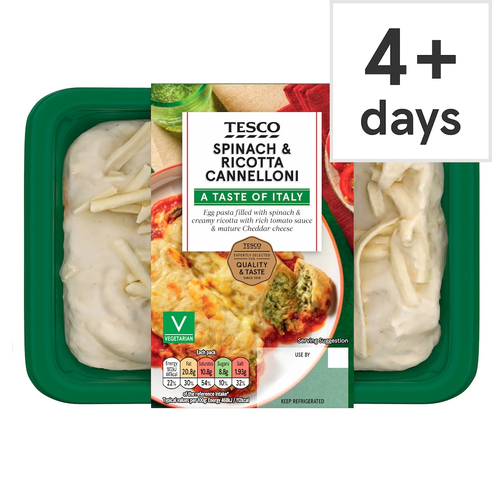 Tesco Spinach & Ricotta Cannelloni 400G