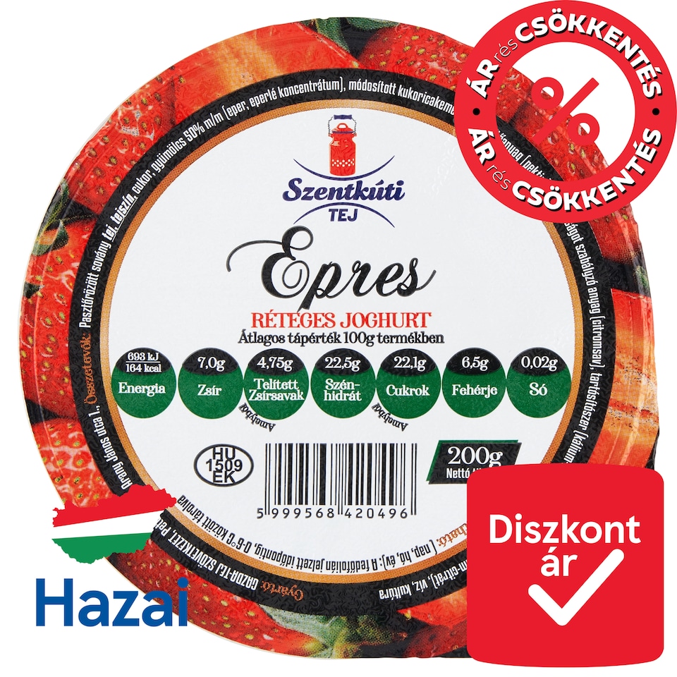 Szentkúti Tej Strawberry Layered Yogurt 200 g