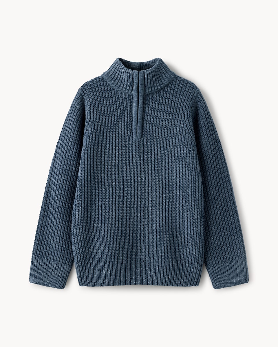 image 1 of F&F Boys Chenille Knitted Quarter Zip Jumper in Blue