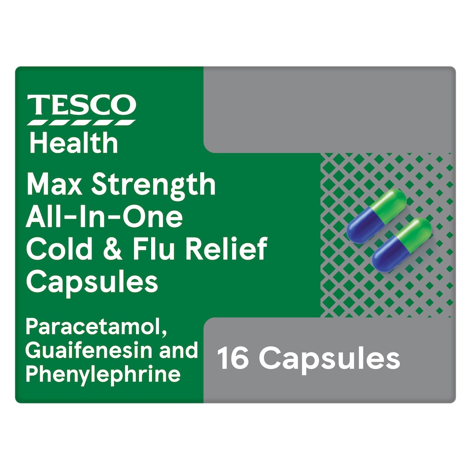 Tesco Health Max Strength All-In-One Cold & Flu Relief Capsules 16s