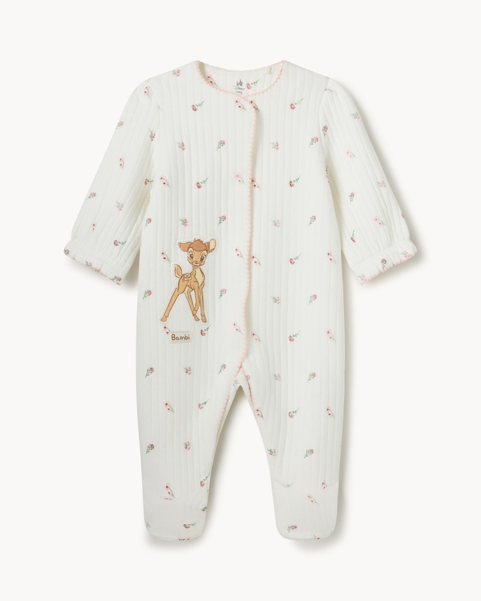 image 1 of Disney Bambi Quilted Floral Sleepsuit in White