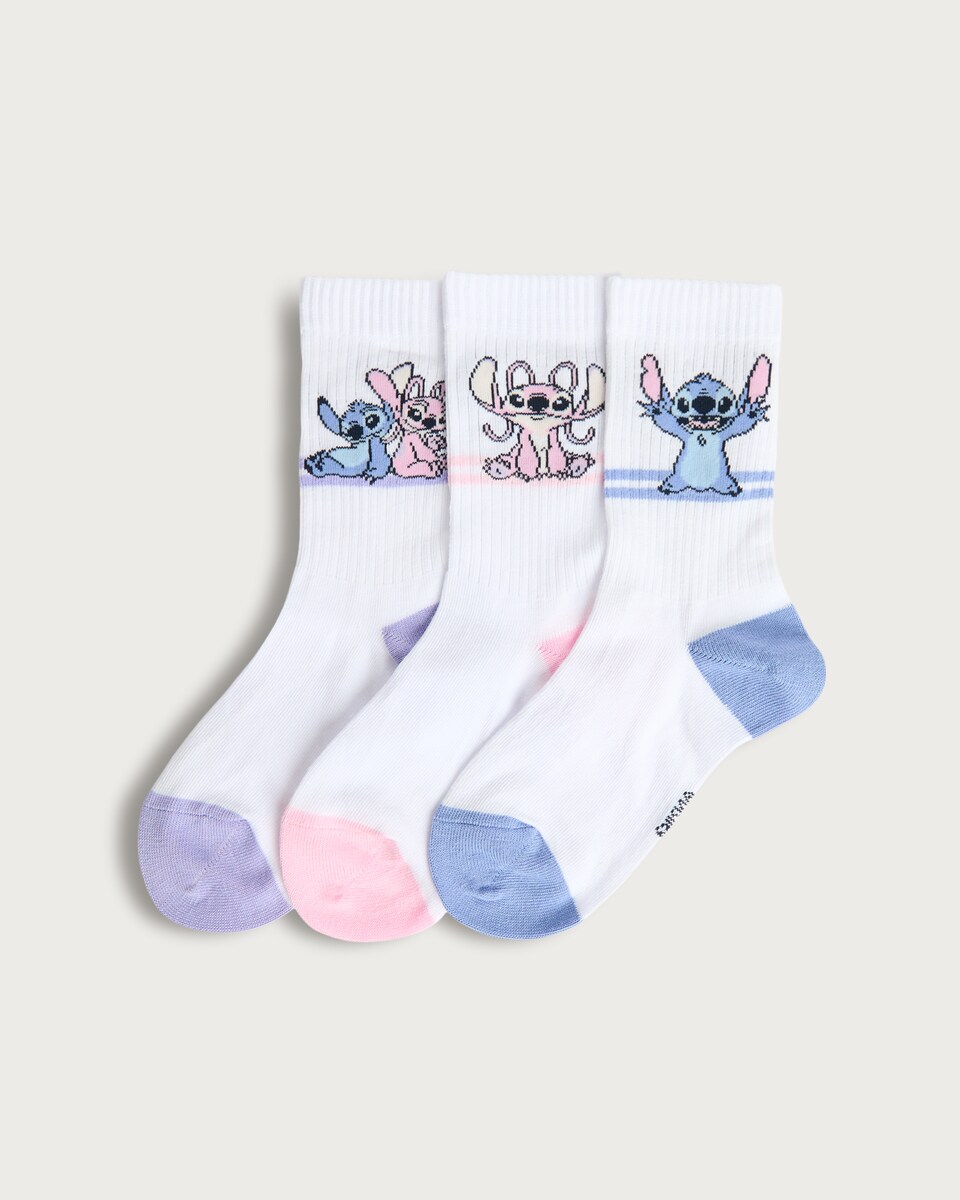 Disney Lilo & Stitch 3-Pack Cotton Rich Ankle Socks in White