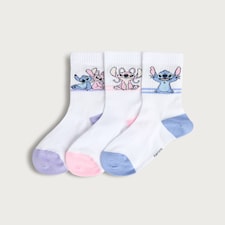Disney Lilo & Stitch 3-Pack Cotton Rich Ankle Socks in White