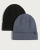 image 1 of F&F 2-Pack Ribbed Knit Beanie Hats in Multi