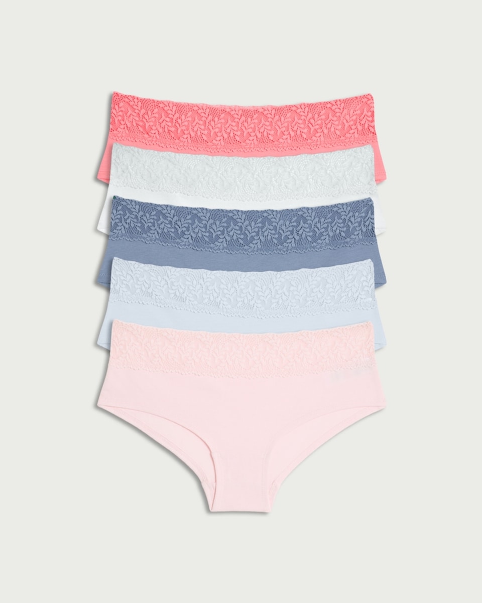 image 1 of F&F 5-Pack Cotton Rich Lace Trim Shorts in Multi