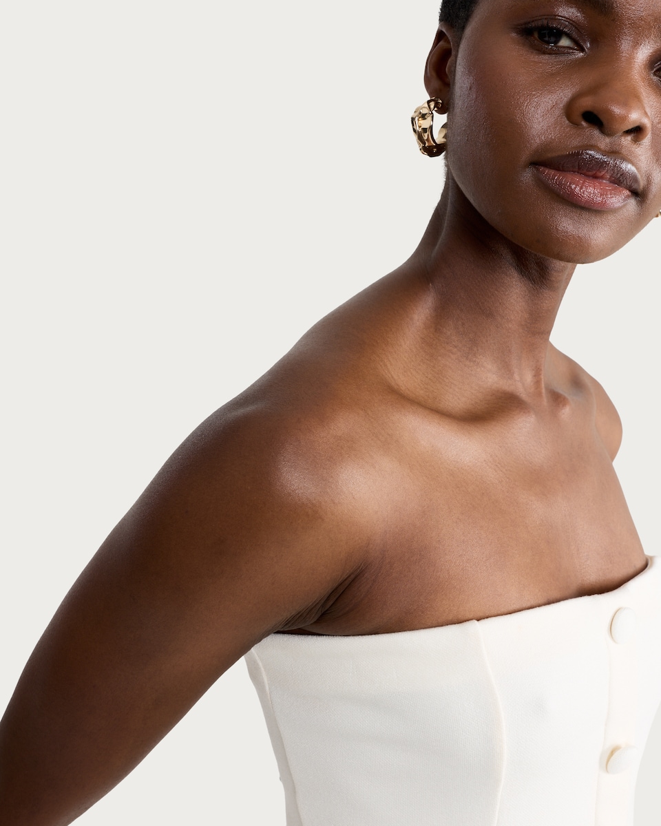 image 1 of F&F Ponte Button Front Bandeau Top in Cream