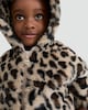 image 2 of F&F Girls Faux Fur Leopard Print Jacket in Multi Brown