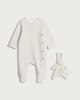 image 1 of F&F Baby Pure Cotton Quilted Sleepsuit and Bunny Comforter in Pink