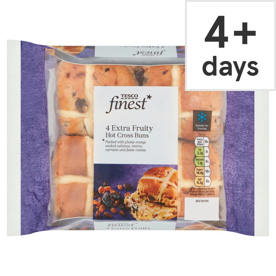Tesco Finest Extra Fruity Hot Cross Buns 4 Pack