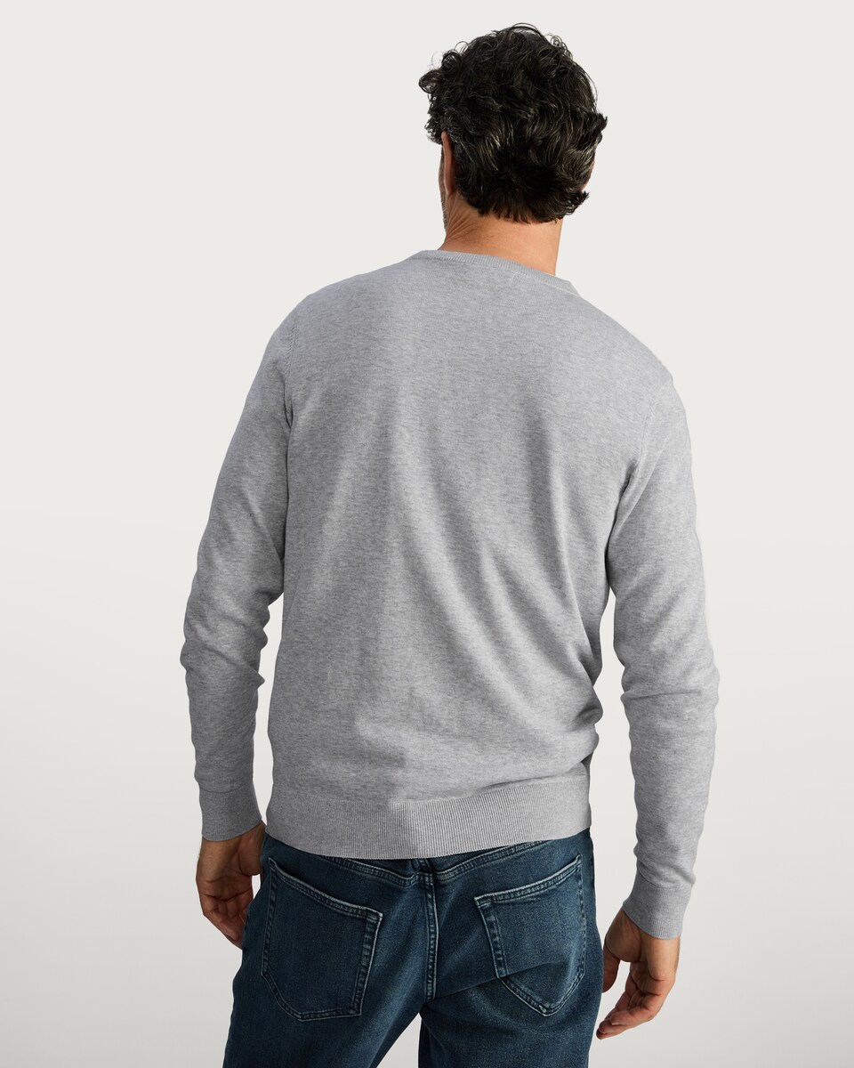 image 1 of F&F Pure Cotton Fine Knit Jumper in Grey Marl