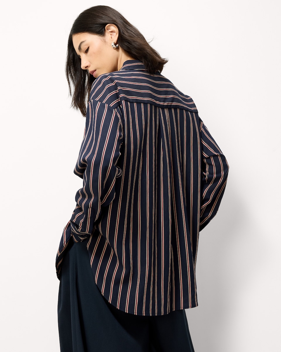 image 1 of F&F Striped Oversized Fit Shirt in Navy