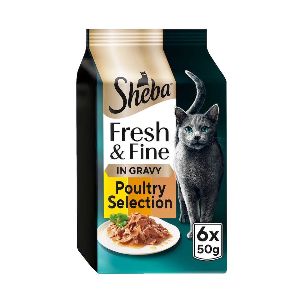 image 1 of SHEBA Fresh & Fine Wet Cat Food Pouches with Chicken & Turkey & Duck in Gravy 6x50g