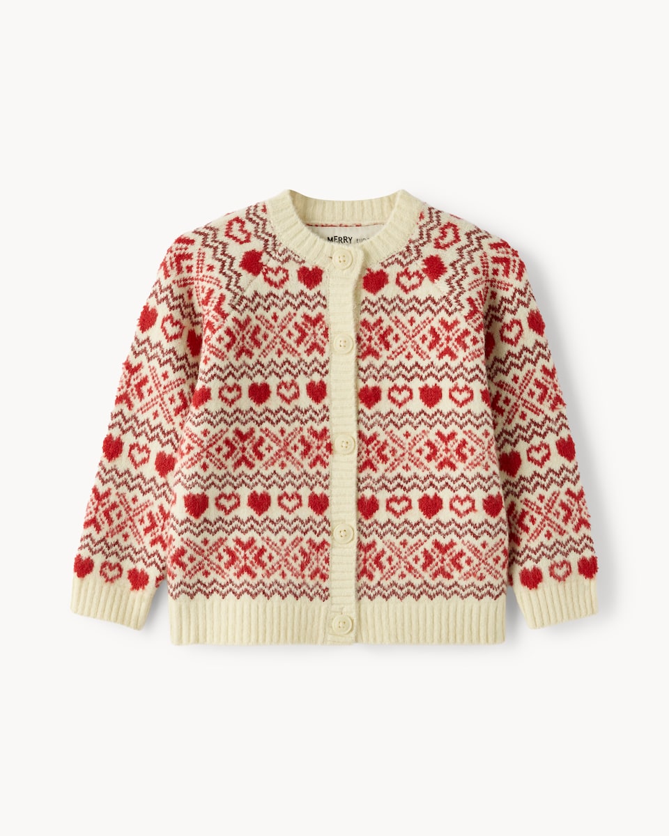 image 1 of Christmas Girls Cotton Rich Heart Cardigan in Red
