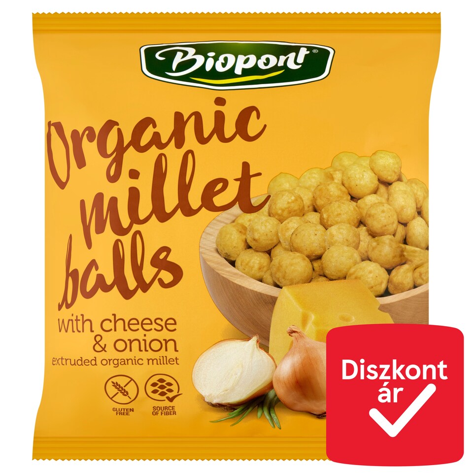 Biopont Organic Gluten-Free Cheese-Onion Flavored Extruded Millet Balls 75 g