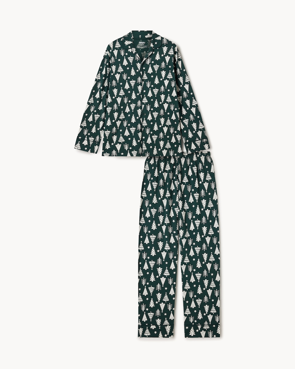 image 1 of Christmas Pure Cotton Tree Revere Matching Family Pyjama Set in Multi Green