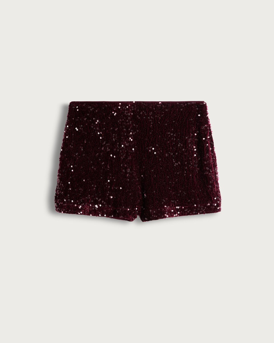 F&F Velour Sequin Embellished Shorts in Burgundy
