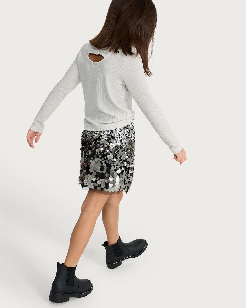 image 1 of F&F Girls Chunky Sequin Embellished Mini Skirt in Silver