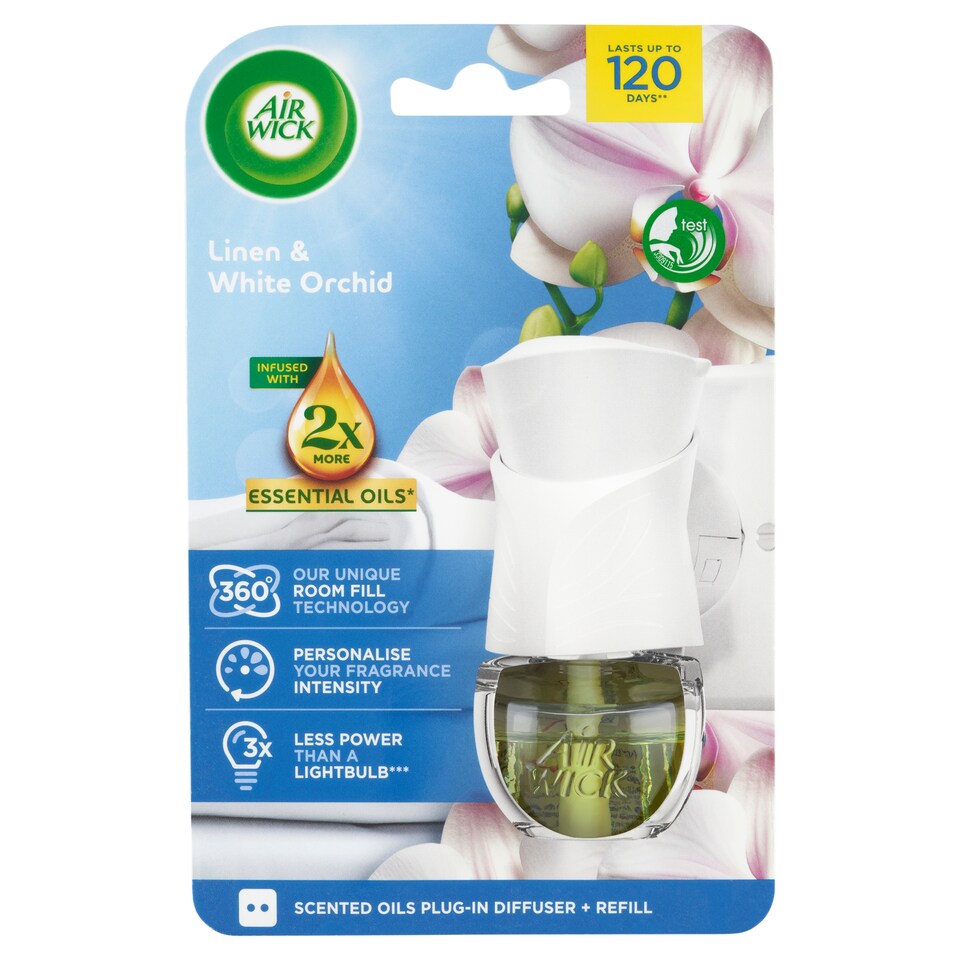 obrázok 1 z Air Wick Essential Oils Elektrický osviežovač vzduchu a náplň bielizeň a biela orchidea 19 ml