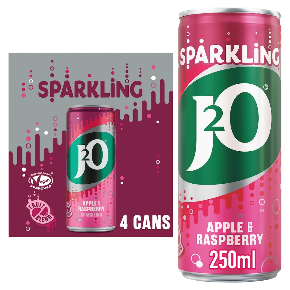 J2O Apple & Raspberry Sparkling soft Drink 4x250ml