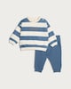 image 1 of F&F Baby 2-Piece Cotton Rich Little Bear Stripe Print Sweatshirt and Joggers Set in Navy