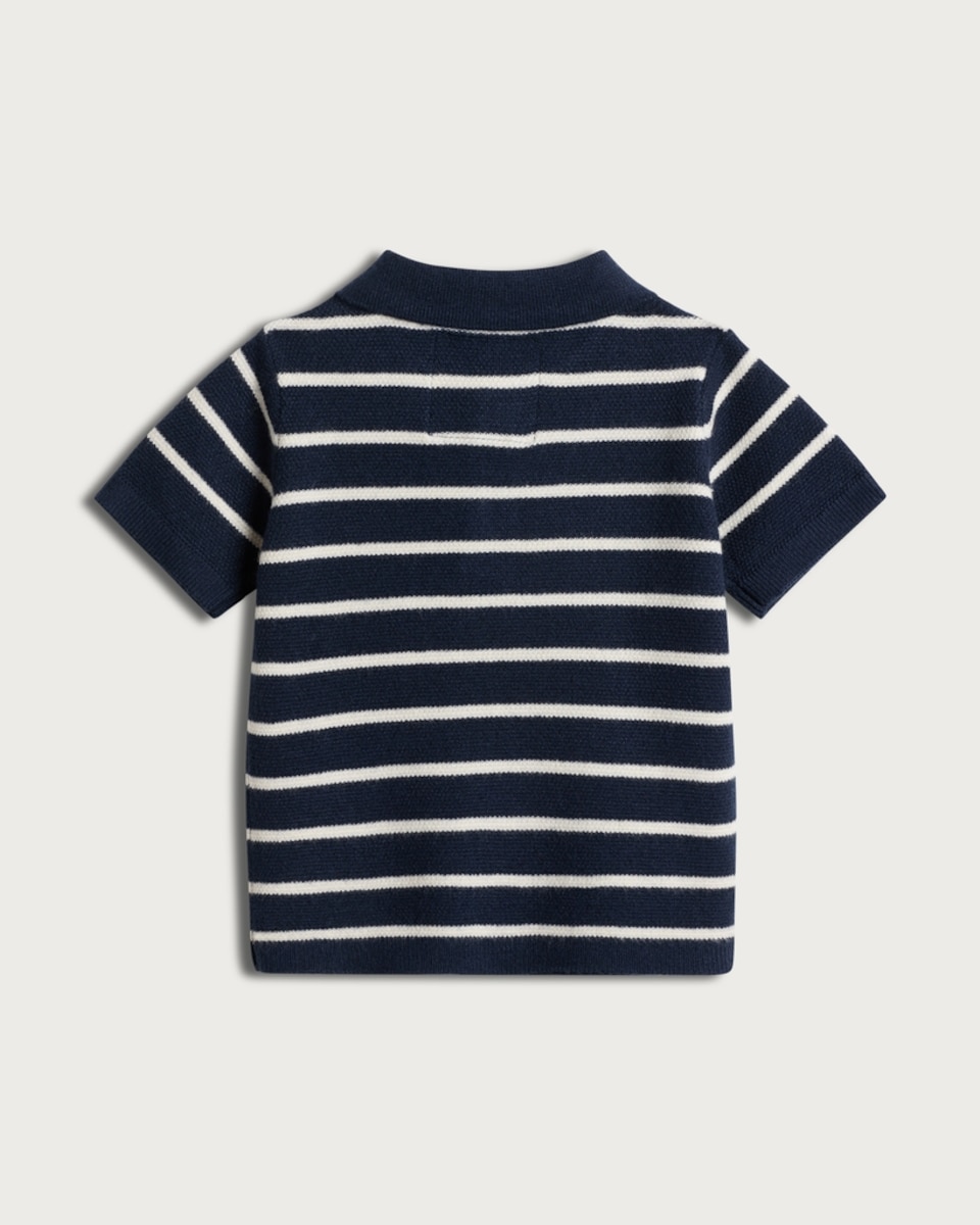 image 1 of F&F Baby Striped Knitted Short Sleeved Polo Shirt in Navy