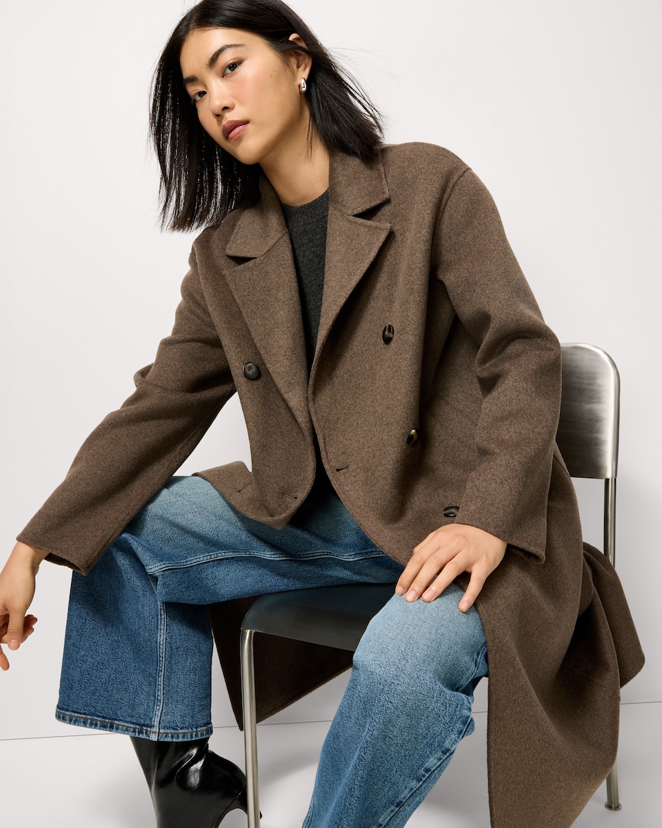 image 1 of F&F Wool Blend Double Breasted Coat in Neutral