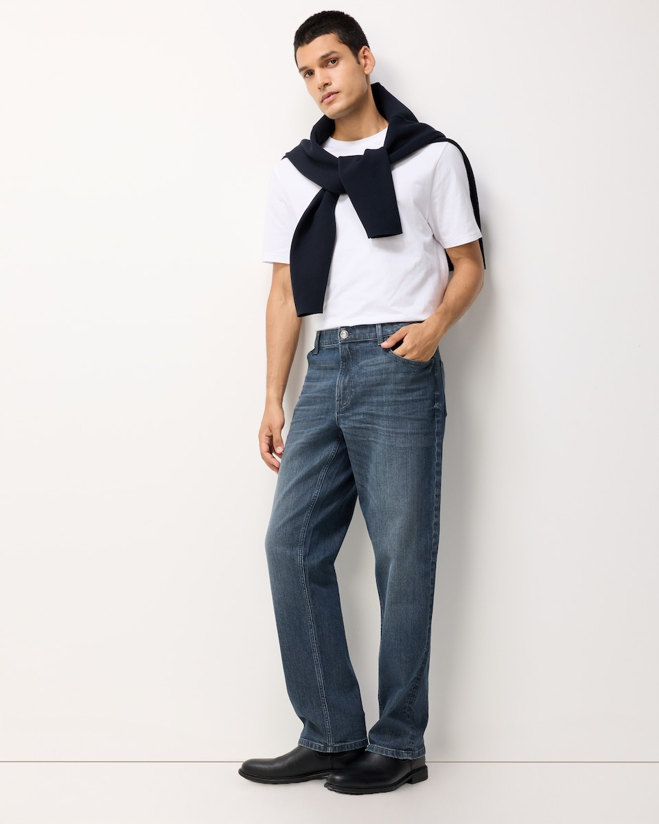 image 1 of F&F Cotton Rich Straight Leg Jeans in Blue
