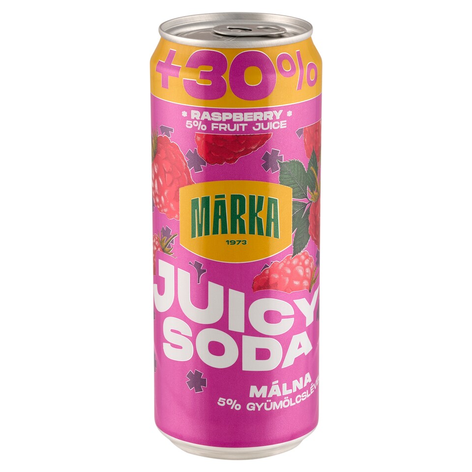 Márka Juicy Soda málna szénsavas üdítőital cukorral és édesítőszerrel 330 ml  1. kép