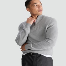 F&F Lambswool Knitted Half Zip Jumper in Grey
