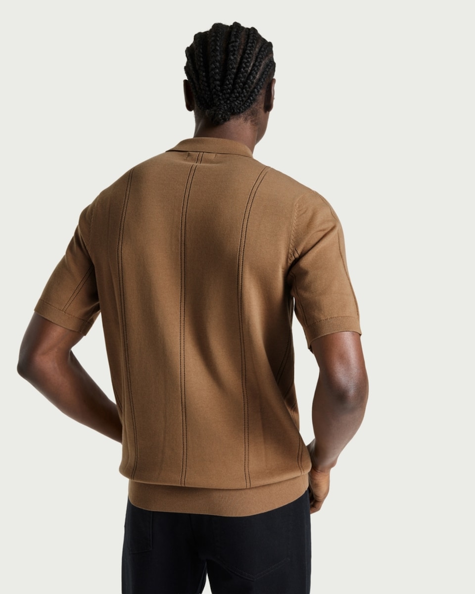 image 1 of F&F Pure Cotton Textured Polo Shirt in Neutral