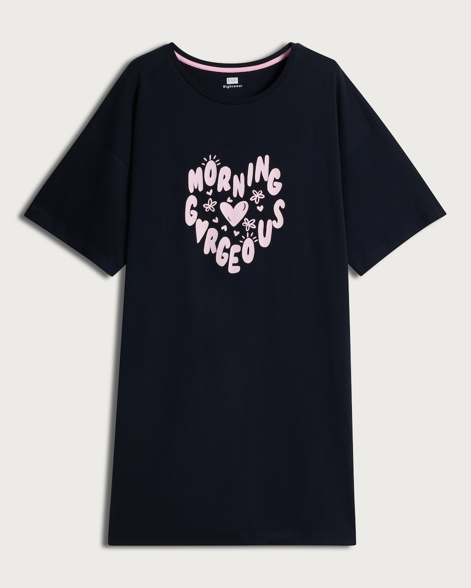 image 1 of F&F Pure Cotton Morning Gorgeous Nightdress in Navy