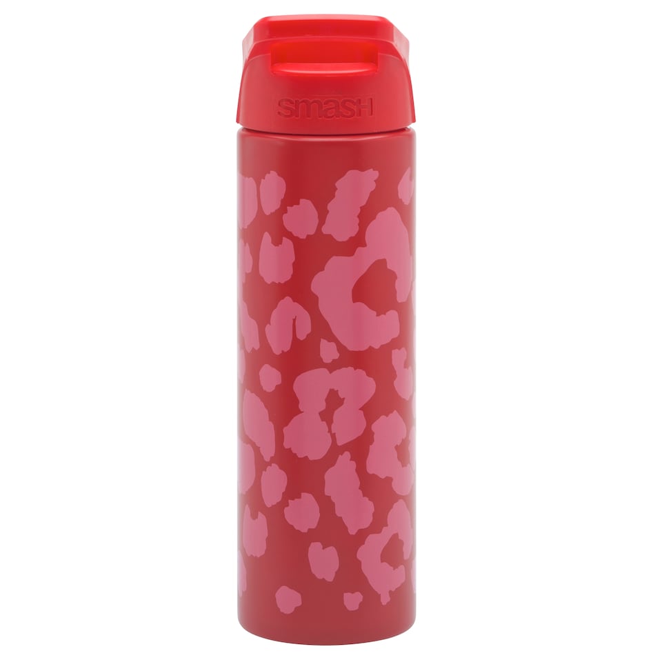 image 1 of Smash Red and Pink Leopard Print Metal Bottle 750ml