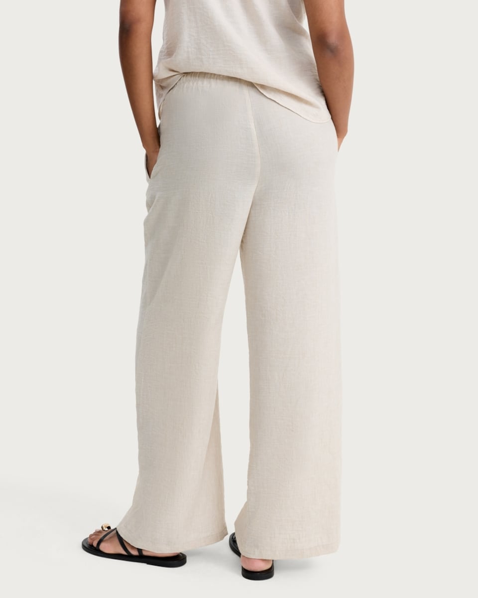 image 1 of F&F Textured Wide Leg Drawstring Co-ord Trousers in Neutral