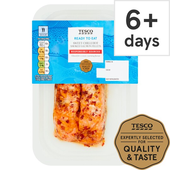 2 Sweet Chilli Hot Smoked Salmon Fillets 180G Tesco Groceries